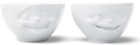 FIFTYEIGHT PRODUCTS / Schälchen-2er Set „Lachend & Zwinkernd“ (Porzellan, 200ml, Weiß, Made in Germany)