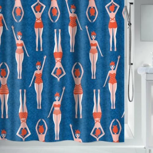 Spirella Anti-Schimmel Duschvorhang - Anti-Bakteriell, waschbar, wasserdicht, Polyester, „Baigneuses“ 180x200cm Blau