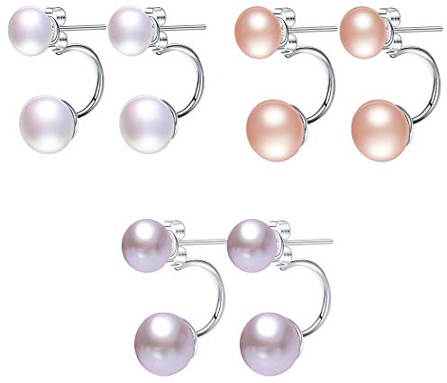 Kim Johanson dam dubbla pärlörhängen * Miyu* tillverkade av 925 sterlingsilver med riktiga sötvattenspärlor i vitt, rosa eller lila örhängen pärla inkl. smyckespåse, Pärla