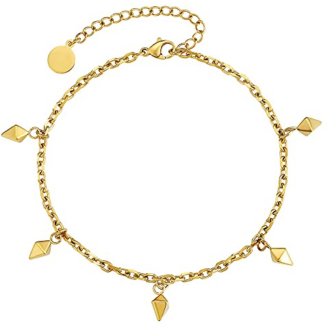 KRKC&CO 3mm Damen Fußkettchen mit Anhänger, 18K Gold beschichtet Klassische Ankerkette Fußkettchen, Länge verstellbar Fußspange Fußbänder, Knöchel Armband für Frauen Mädchen Geburtstag Geschenk