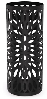 Maison & White Metal Umbrella Stand | Round Modern with 4 Hooks & Removeable Drip Tray | Free Standing | Hallway Reception Furniture | Walking Stick Holder | Porch Decor Rack | M&W (Black)