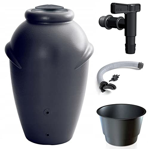 Prime Garden® Aqua-Can - Serbatoio per acqua piovana, con rubinetto e collegamento - barile anfora botte (360L antracite)