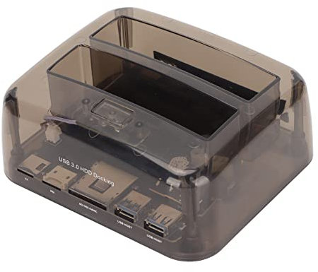 Docking Station per Disco Rigido, da USB3.0 a IDE SATA HDD Docking Station per SSD 6 Gbps Dock Esterno Dual Bay Supporta SATAI/II/III e Chiave M.2 da 2,5 Pollici e 3,5 Pollici Disco Rigido(Spina UE)