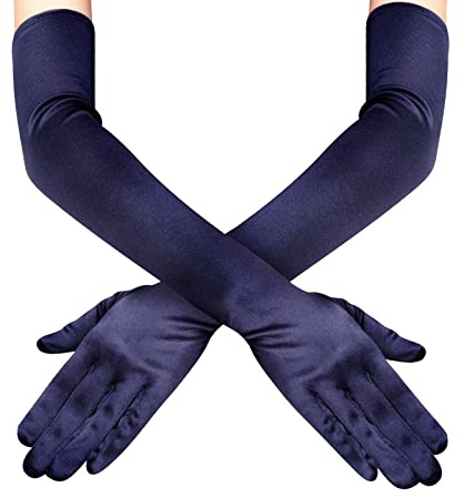 Lange Opern-Party-Handschuhe für Damen, 1920er und 20er Jahre, Satin-Handschuhe, Kostüme, Ellenbogenlänge, Brautkleid, Abendkleid, 54,9 cm, Dunkelblau, 22 inches long,4.7 inches wide when laying flat