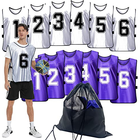 PULUOMASI Sport-Lätzchen, nummeriert, für Fußball, Basketball, Trikot, 12 Stück, Jugendliche, Erwachsene