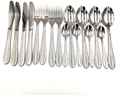 Rose Goldtableware Besteck Set Matt Rutschfest 24 stücke Gabel Löffel Messer Set 18/10 Edelstahl Geschirr Set Box essgeschirr (Color : Silver color)