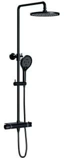 BERNSTEIN® Duschsäule mit Thermostat 8221 PRO Schwarz Duschsystem mit Multifunktionshandbrause und Regenduschkopf Anti-Kalk-Düsen Thermostatarmatur Cool-Body-Funktion, Stangenleiter verstellbar