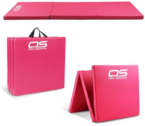 Gymnastic Tumble Exercise Mat – Non Slip PU Leather Surface - High Density Polyether Rebound inner Material – 6FT Long Tri Folding Crash With Carry Handles perfect for yoga Pilates (Pink)