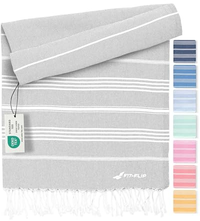 Fit-Flip Hamamtuch aus 100% Baumwolle – saugfähig und schnelltrocknend – türkisches Saunatuch, Strandtuch, Duschtuch, Badetuch, Yogatuch – Light Grey – 100x200cm Sultan