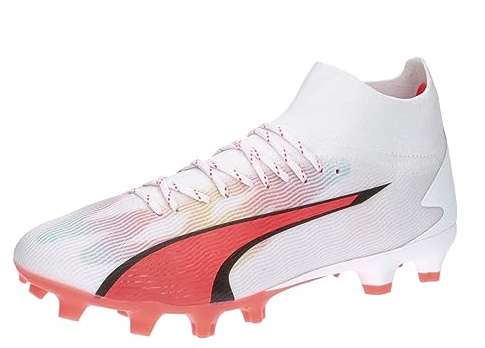 PUMA Ultra Pro Fg/Ag fotbollssko för män, Puma White Puma Black Fire Orkidé, 42 EU