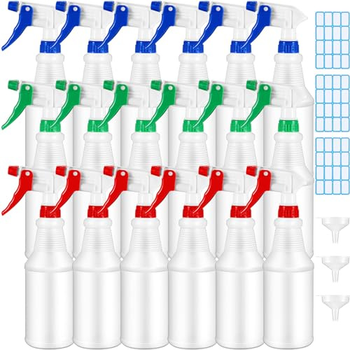 18 st sprayflaskor i plast 16 oz tomma påfyllningsbara sprayflaskor för rengöringslösning läckagesäker vattensprayflaska med justerbar munstycksdimma/strömläge för växter, husdjur, kök och hushåll