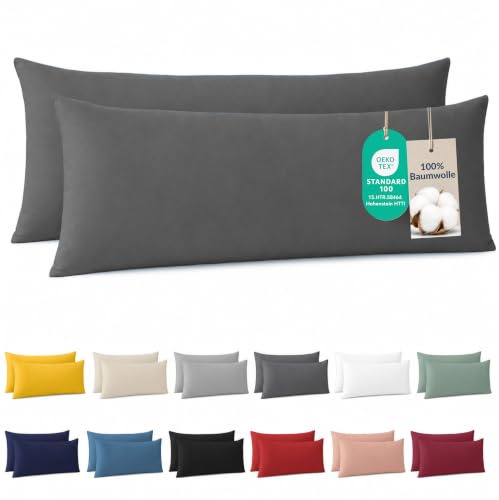 Dreamzie - Seitenschläferkissen Bezug 40 x 145cm - Baumwolle - Anthrazit | Oeko-Tex zertifiziert · mit Reißverschluss · Kopfkissenbezug & Kissenhülle · Jersey · 150 g/m² · Weich · Waschbar