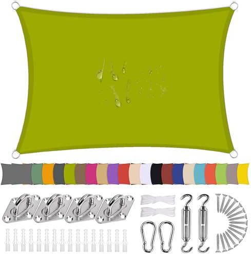Toile d'ombrage 4.5x5m Vert Jaunâtre, Voile dombrage rectangulaire, Protection Solaire et UV Résistante aux intempéries, pour Extérieur/Terrasse/Jardin