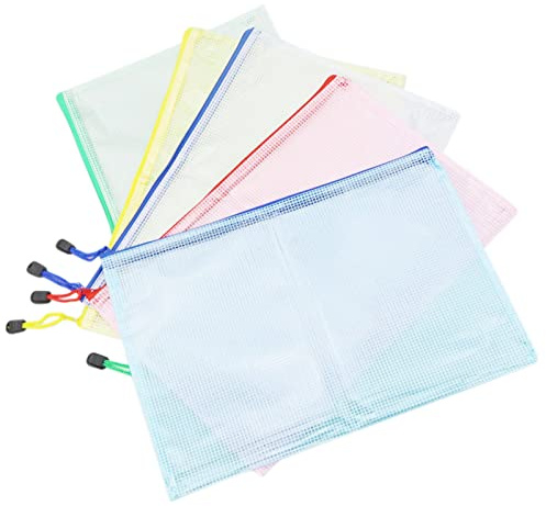 5 Pcs Plastic Wallets A4 Folder File Zip Bags Zipped Wallets - Extra Thick Mesh Document Zipper Bags Plastic a4 Wallets for Offices Home Travel School Supplies