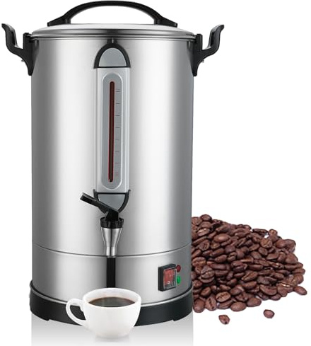 Commercial Coffee Urn Large Coffee Maker 100 Cup Coffee Maker Industrial Coffee Dispenser 1300W Quick Brew Dual Wall Stainless Steel Hot Water Urn Tea Maker Machine for Wedding, Catering, Events
