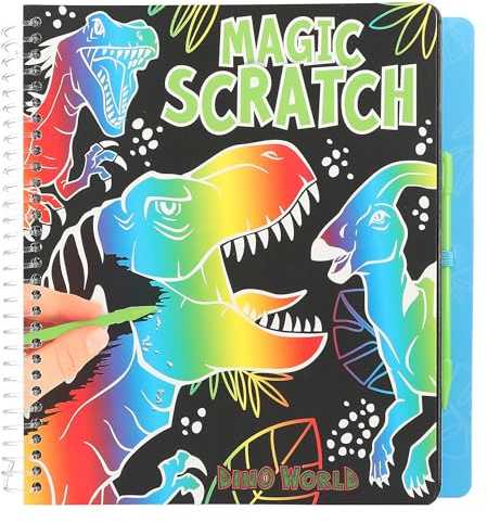 Depesche 12732 Dino World, Libro Magico da Grattare con Simpatici Motivi di Dinosauri, Libretto con Colori Sfumati e Penna per Grattare