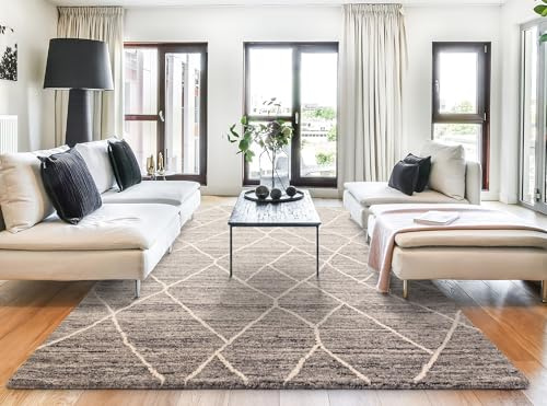 Lord of Rugs Noah Wool Rug for Living Room Bedroom Carpet Bohomian Classic Berber Moroccan Hand Tufted Charcoal Grey Rug Large 160x230 cm (5'3x7'7)