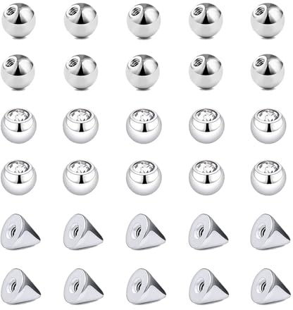 Gojewen 30er Piercing Kugeln 3mm Silber Kristall Ersatzkugel Schraubkugel Edelstahl 1,2mm Gewinde für Piercing Nase Lippe Augenbrauen