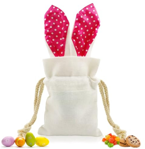 Sac de Pâques en Lin Pour Enfants Avec Cordon de Serrage et Oreilles de Lapin, Sac de Pâques Pour Remplir des Cadeaux Panier de Pâques Cadeaux Pour Filles et Garçons (Rose)