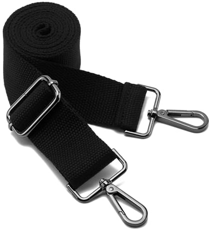 Adjustable Canvas Shoulder Bag Strap with Metal Swivel Hooks for Crossbody Handbag (Black)
