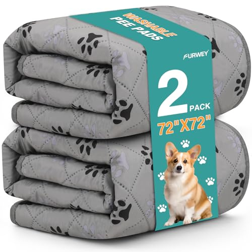FURWEY 2 Pack Extra Large 72X72 Washable Pee Pads for Dogs Super Absorbent Dog Training Pads Non-Slip Waterproof Pet Training Pads Mats Whelping Pads for Dogs Cats Puppy