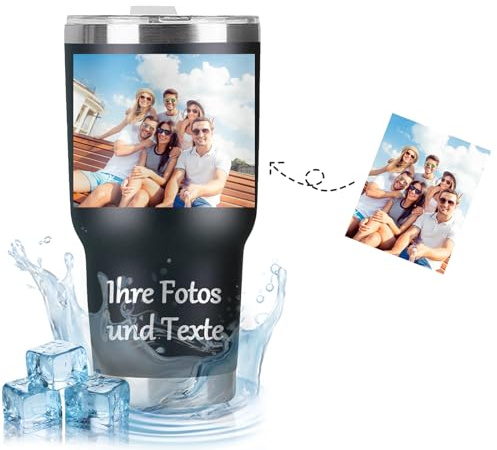 Thermobecher Personalisiert mit Foto Name Text, Individuelles Edelstahl Kaffeebecher Thermo, Kaffeebecher to Go, 30oz/890ml Thermobecher to Go, Geschenke für Frauen Männer Papa Mama Ihn Sie