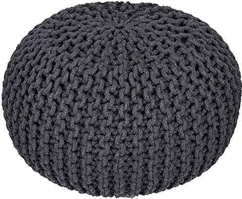 Footstool round Hand Knitted Pouf Ottoman,Cable Style Cotton Braid Cord Knit Bean Bag Floor Chair for Hoom Storage Footstool/Black/50 * 50 * 40Cm(20 * 20 * 16)