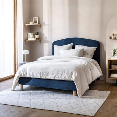 Cache-sommier Bouclette intégral Bleu Marine 160x200
