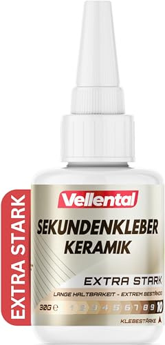 Sekundenkleber Gel für Keramik & Porzellan extra stark 30g - Porzellankleber spülmaschinenfest, hitzebeständig & mit Nadel Verschluss gegen Austrocknung - Reparatur Kleber für Keramik, Porzellan & Ton
