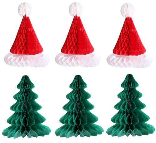 SUNSK Weihnachten Deko Papier Weihnachtsbaum Tischdekoration Weihnachtsmütze Papierwaben 3D Honeycomb Hängende Anhänger Christmas Decorations (6 Stück)