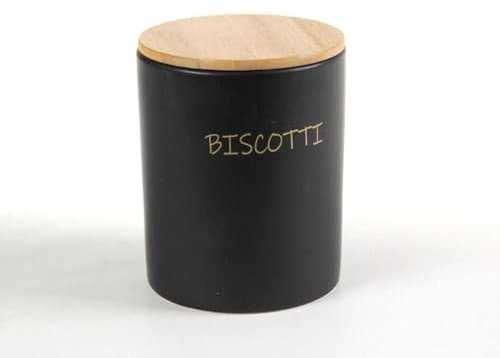 UTILISSIMI EDITACASA – Tarro de cerámica negro, estilo redondo con tapón de madera y cierre hermético – Medidas 13 x 16,5 cm