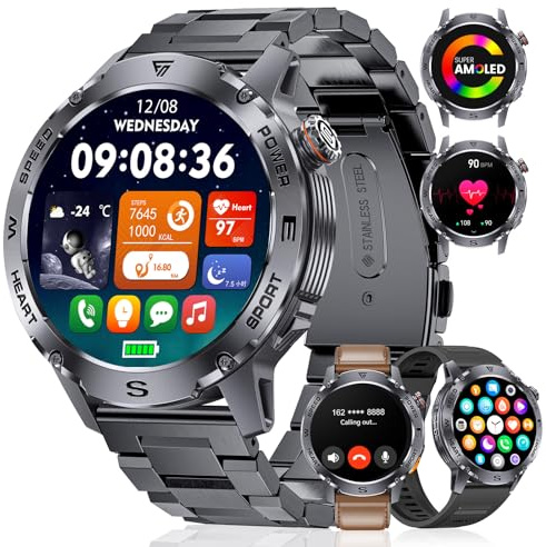 LIGE Smartwatch Herren mit Telefonfunktion(3 Armbändern), 1,43 AMOLED Militär Smart Watch 400mAh Akku Sportuhr, 120+ Sportmodi Herzfrequenz SpO2 Schlafmonitor, IP68 Wasserdicht Fitnessuhr Android iOS