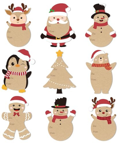 Aufkleber Weihnachten, 96 Stück Kraftpapier Weihnachtsaufkleber, Selbstklebende Weihnachtsetiketten, Weihnachtsgeschenke Sticker Etiketten für Geschenkverpackung, Weihnachtsdekoration, 5 x 7.6cm - c
