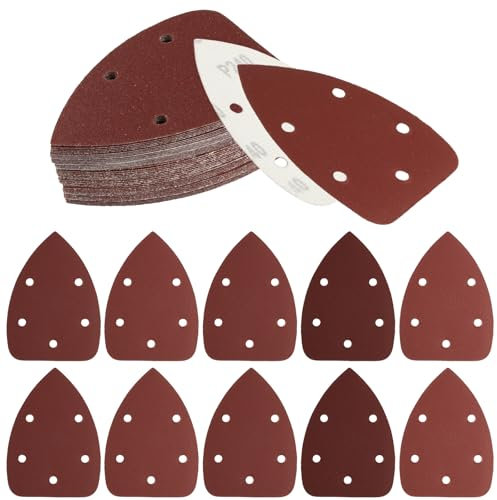 60 Fogli Abrasivi Triangolari, Carta Abrasiva per Levigatrice Mouse, Carta Vetrata per Levigatrice per Legno Grana 40 80 120 180 240 320 5 Fori Multi-utensile Abrasivi Carta per Delta Levigatrice