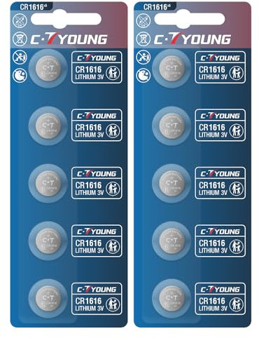 CR1616 Lithium Knopfzellen Batterie, 3V, 45mAh, 10er Pack (5 STK./Karte), Langlebig und Leckagefrei, Ideal für Elektronikgeräte Computer-Motherboards,Fernbedienungen