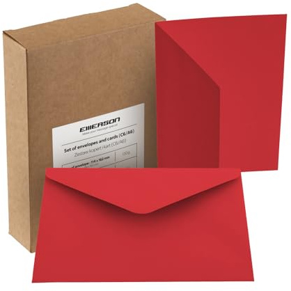 Emerson Briefumschläge bunte postkarten blanko C6 (25 Stück) Kuvert, blanko karten zum selbstgestalten, Grußkarten - 130g 114x162 mm, mit beiliegenden gefalteten Karten 210g 105x148 mm - Rot