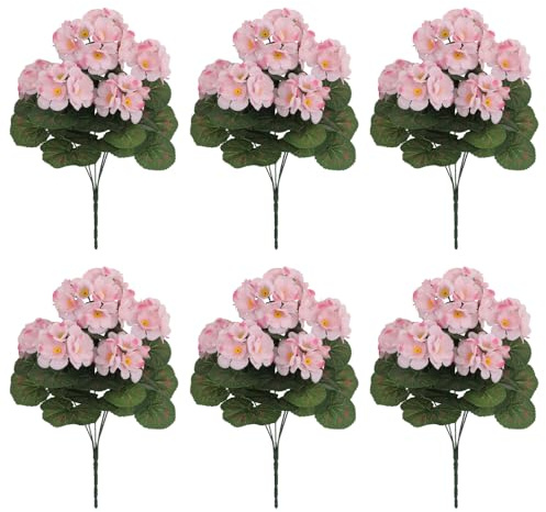 MiOYOOW Flores Artificiales, 6 Ramos de geranios de Seda, Resistentes a los Rayos UV, Flores de Geranio, decoración de Flores Artificiales para Uso Exterior, para el hogar, el jardín, la Boda