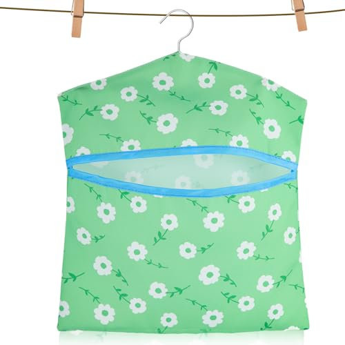 Dszemie Peg Bags for Washing Line with Hanging Pegs Bag, Flower Print Clothes Peg Bag Washing Line with Hanger Waterproof, Reusable Clothes PegHolder, Easy Hanging Hook for Storage Pouch Hanger