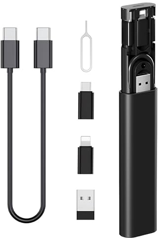 AHRLIC Multi USB Ladeadapter Kabel Kit, USB C auf Micro USB Adapter Box, Umwandlung Set beinhaltet USB-A/Typ C/Lightning/Micro Adapter, 60W Lade- & Datenübertragungskabel-Set, SIM-Tray Auswurfwerkzeug