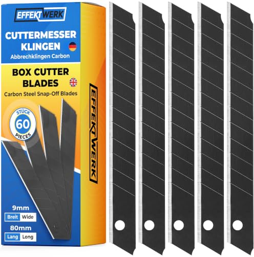 EffektWerk - Set di lame per cutter - Nero, confezione da 60 - Lame di ricambio per taglierino da 9 mm - Lame a scatto in acciaio al carbonio per impieghi gravosi