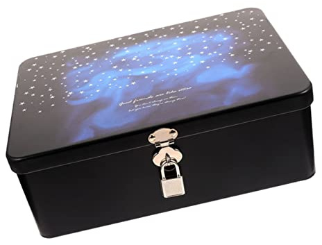 LRXIYODE Boîte de Rangement Tôle avec Serrure et Clé Boîte Portable Verrouillable pour Bijoux et Petits Objets Design Rétro et Compact pour Bureau et Maison