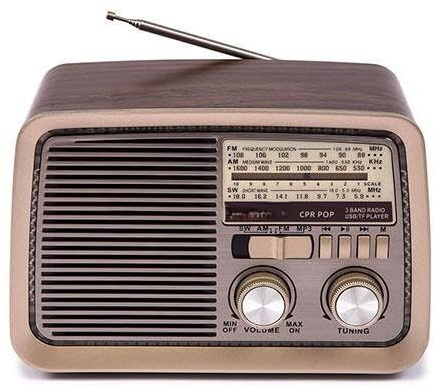 Radio - Vintage-Bluetooth-Gerät mit integrierten Lautsprechern, AUX-Eingang und Retro-Design, ideal für stilvollen Musikgenuss.