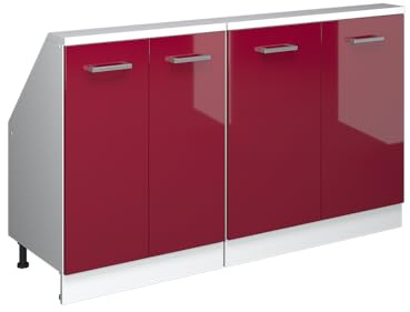 Vicco Meuble sous Pente R-Line, Rouge Brillant/Blanc, 140cm | 2 Modules · Profondeur 46 cm · Pieds réglables en hauteur · 4 Portes · Librement combinable