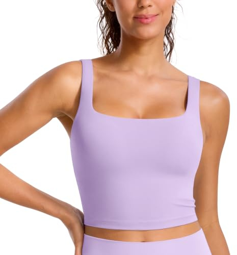 BAYDI Clouduxi dam sport bh fyrkantig hals crop toppar vadderad utan bygel yoga tank topp fitness träning sport bh, Luftig syren, M