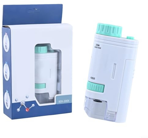 Microscopio portatile per bambini con zoom 200x, sorgente luminosa a LED, connessione del telefono cellulare e obiettivo a fuoco rapido per esplorazione dettagliata ()