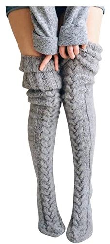 Overknees Strümpfe Damen Wolle Gestrickt Kniestrümpfe Lange Socken Overknee Thigh Highs Beinstulpen Stulpensocken Warm Strick Thermosocken Wintersocken Stiefel Winter