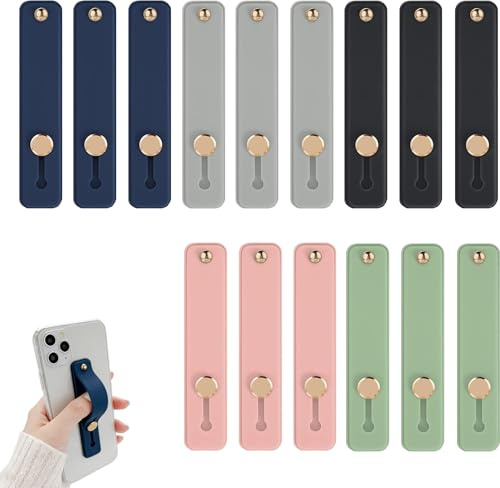15PCS Enhanced Phone Grip for One-Handed Use - Telescopic Finger Holder Compatible With Most Cases - Silicone Material in Pink, Gray, Dark Blue, Black, Light G