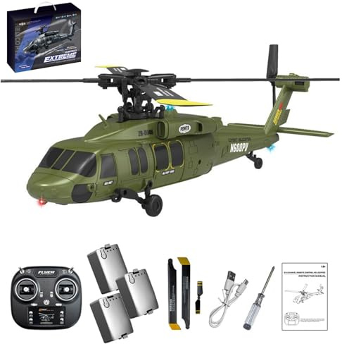 YGWXYYZJ K200 UH-60 RC-Hubschrauber für Black-Hawk 6-Kanal-Brushless-Fernsteuerung 6-Achsen-Gyro Militärflugzeug mit 3-Gang-Mod Höhenhaltung und optischer Flusspositionierung Geschenk(Green)