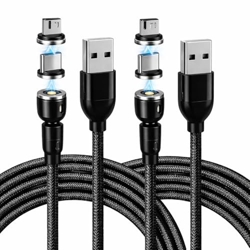JiangZShangM 2PCS Magnetic Charging Cable USB C to USB Type C/Micro USB Magnetic Cable Set, 1M/2M 5V 2A Fast Charging Cable 540° Rotation 2-in-1 Magnetic USB Cable for Smartphone Tablet Devices