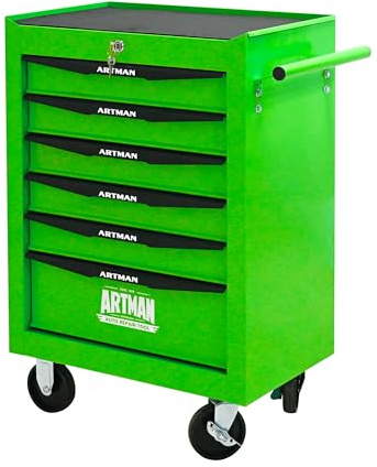 Aokleo 6 Drawers Rolling Tool Box on Wheels, Multifunctional Tool Chest Cabinet with Lock, Drawers Rolling Tool Cart Trolley Organizer Tool Storage Case for Warehouse,Garage,Workshop (Green)